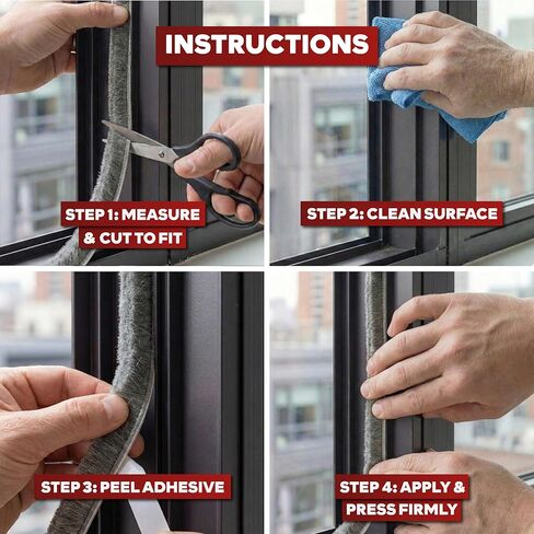 XFasten Self Adhesive Weather Stripping for Windows and Doors, 0.35" x 33 Ft Soundproofing Door Brush Seal Draft Stopper, Gray Insulation Seal Strip for Summer Heat, Winter Draft Blocker, 0.35" Thick in Saudi Arabia