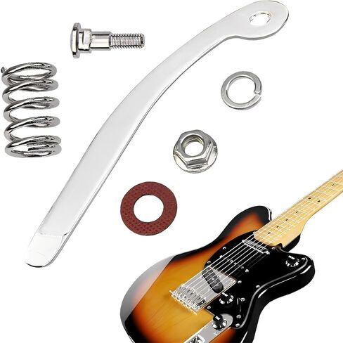 شريط Whammy باللون الفضي مقاس 6.5 بوصة ونظام جسر الاهتزاز - متوافق مع الجيتارات الكهربائية على طراز Bigsby، يتضمن ذراع Tremolo وجوز وزنبرك ومجموعة أدوات (قطعة واحدة) in Kuwait