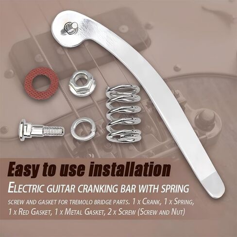 شريط Whammy باللون الفضي مقاس 6.5 بوصة ونظام جسر الاهتزاز - متوافق مع الجيتارات الكهربائية على طراز Bigsby، يتضمن ذراع Tremolo وجوز وزنبرك ومجموعة أدوات (قطعة واحدة) in Kuwait