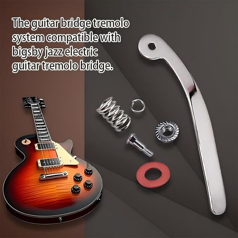 شريط Whammy باللون الفضي مقاس 6.5 بوصة ونظام جسر الاهتزاز - متوافق مع الجيتارات الكهربائية على طراز Bigsby، يتضمن ذراع Tremolo وجوز وزنبرك ومجموعة أدوات (قطعة واحدة) in Kuwait