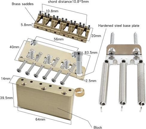10.8mm Electric Guitar Bridge Chrome 2 Point tremolo bridge Brass Saddles Block Stainless Steel Plate Electric Guitar Bridge 6 String Start Stratocaster in Saudi Arabia