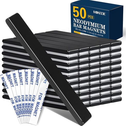 مغناطيس النيوديميوم الصغير من MIKEDE، مغناطيسات أرضية نادرة مستطيلة للحرف اليدوية، شديدة التحمل للثلاجة، تخزين الأدوات، السبورة البيضاء، DIY، أسود، 60x10x3 مم، 50P in Kuwait