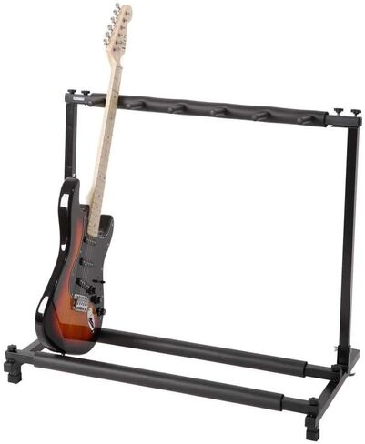 حامل جيتار قابل للطي مكون من 5 أوتار - حامل جيتار أسود عالي التحمل للقيثارات الصوتية والكهربائية والباس - حامل عرض في الاستوديو والمنزل مع حشوة مضادة للانزلاق in Kuwait