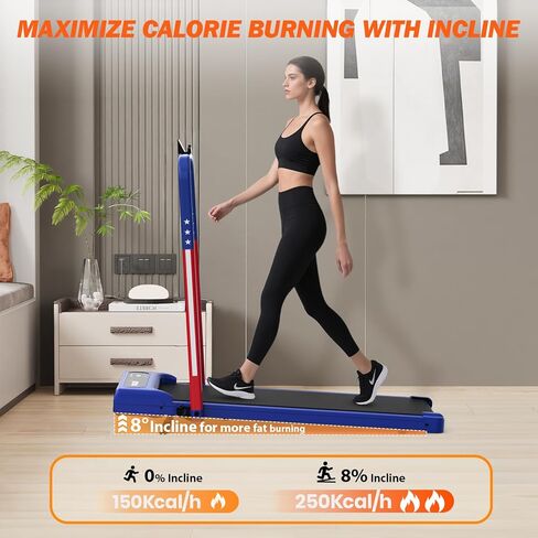 جهاز مشي Yagud للمشي مع ميل للمكتب المنزلي، جهاز مشي محمول تحت المكتب مع جهاز تحكم عن بعد وشاشة LED، جهاز جري للمشي والركض (أسود) (أزرق) in Kuwait