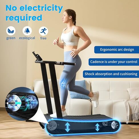 ERGOLIFE Curved Treadmill with Non-Electric Motorized, 2-in-1 Folding Treadmill with APP for Home Workout, Compact Manual Walking Pad, Office Running Machine with LCD Display in Saudi Arabia