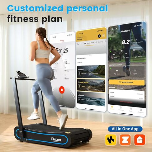 ERGOLIFE Curved Treadmill with Non-Electric Motorized, 2-in-1 Folding Treadmill with APP for Home Workout, Compact Manual Walking Pad, Office Running Machine with LCD Display in Saudi Arabia