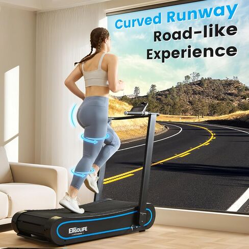 ERGOLIFE Curved Treadmill with Non-Electric Motorized, 2-in-1 Folding Treadmill with APP for Home Workout, Compact Manual Walking Pad, Office Running Machine with LCD Display in Saudi Arabia