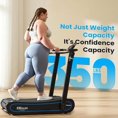 ERGOLIFE Curved Treadmill with Non-Electric Motorized, 2-in-1 Folding Treadmill with APP for Home Workout, Compact Manual Walking Pad, Office Running Machine with LCD Display in Saudi Arabia