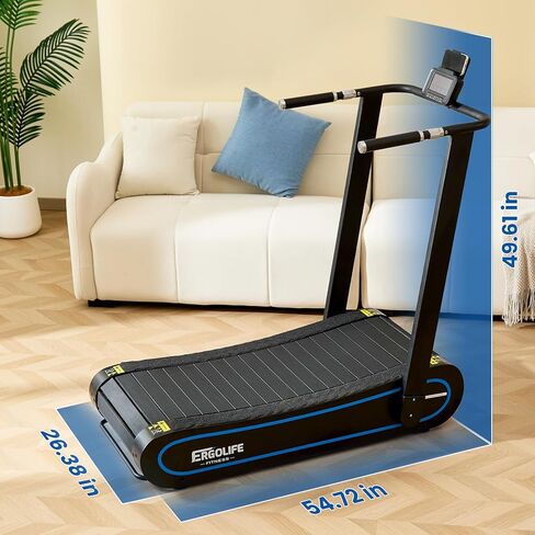 ERGOLIFE Curved Treadmill with Non-Electric Motorized, 2-in-1 Folding Treadmill with APP for Home Workout, Compact Manual Walking Pad, Office Running Machine with LCD Display in Saudi Arabia