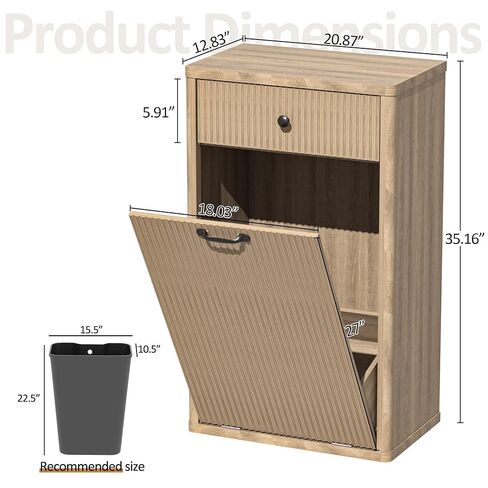 Spurgehom 13 Gallons Tilt Out Trash Can Cabinet Freestanding Kitchen Trash Can Modern Hidden Garbage Recycling Cabinets with Hideaway Drawer Pet Proof Trash Can Holder for Kitchen, Natural in Saudi Arabia