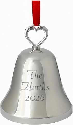 Personalized Silver Bell Ornament with Heart Top, Custom Engraved 3.25" Silver Bell Christmas Ornament for Couples, Wedding, Anniversary, Babys First Christmas 2025 in Kuwait