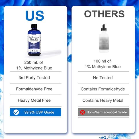 1% أزرق الميثيلين، 250 مل (8.4 أونصة)، درجة صيدلانية فائقة النقاء، نقي 99.99% (دستور الأدوية الأمريكي)، تم اختباره بواسطة طرف ثالث، خالٍ من الفورمالديهايد، يدعم الذاكرة والوظيفة الإدراكية، والطاقة العقلية والتوضيح in Kuwait