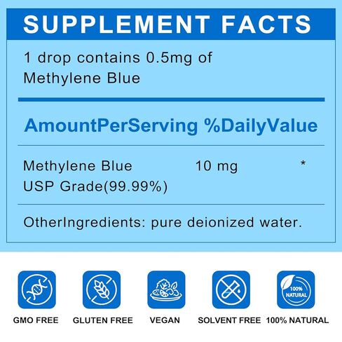 1% أزرق الميثيلين، 250 مل (8.4 أونصة)، درجة صيدلانية فائقة النقاء، نقي 99.99% (دستور الأدوية الأمريكي)، تم اختباره بواسطة طرف ثالث، خالٍ من الفورمالديهايد، يدعم الذاكرة والوظيفة الإدراكية، والطاقة العقلية والتوضيح in Kuwait