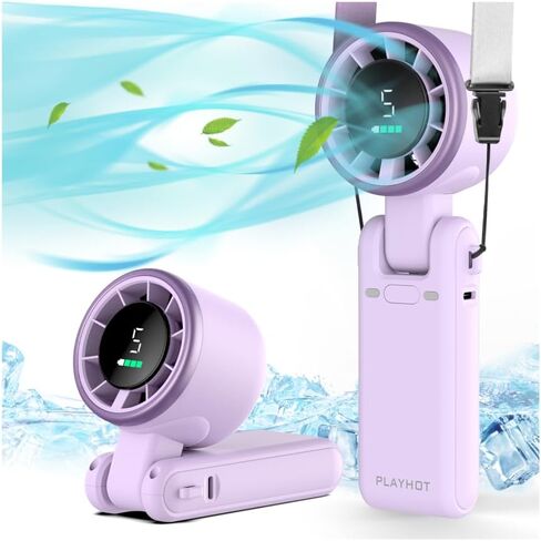 مروحة توربو محمولة من بلاي هوت، 5 تروس للرياح، تعمل بالبطارية، ما يصل إلى 12 ساعة عمل، مراوح يدوية 3 في 1 مع مروحة تبريد بتقنية الهواء توربو للأنشطة الخارجية، والسفر، والشاطئ (أبيض) in Kuwait