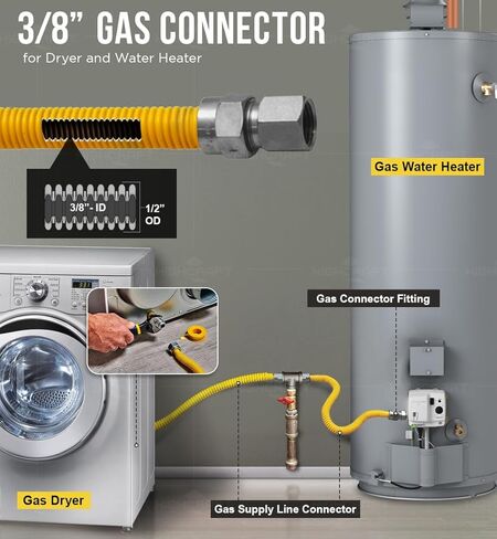 HIGHCRAFT 12 Inch Gas Connector with Fittings, Yellow Coated Gas Connector, 1/2" OD, 3/8" FIP x 3/8" FIP Connection in Saudi Arabia