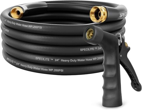 SPECILITE 5/8" Hot/Cold Garden Hose 50 ft with Industrial High Pressure Nozzle, Flexible & Lightweight, 600psi Burst Rubber Water hose -50℉-158℉ With 3/4"Stainless Steel Fittings for Yard, Black in Saudi Arabia
