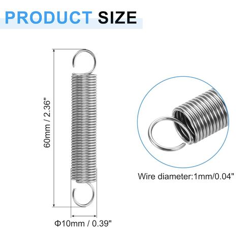 uxcell 1x10x60mm Extended Tension Spring, 304 Stainless Steel Extension Spring Steel Dual Hook Compression Springs for Machinery Construction Industrial, Home Repairs, Silver in Saudi Arabia