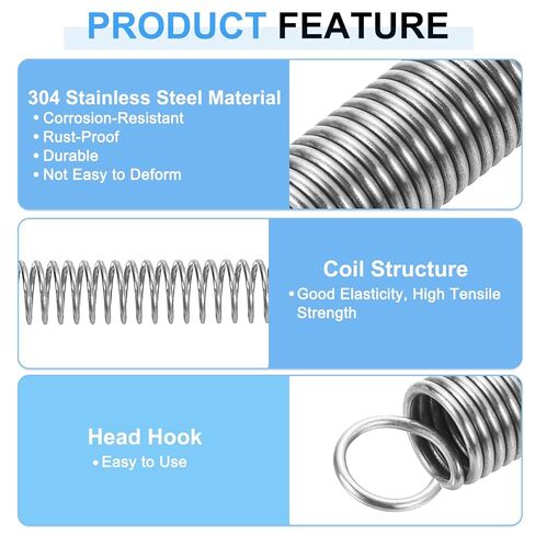 uxcell 1x10x60mm Extended Tension Spring, 304 Stainless Steel Extension Spring Steel Dual Hook Compression Springs for Machinery Construction Industrial, Home Repairs, Silver in Saudi Arabia