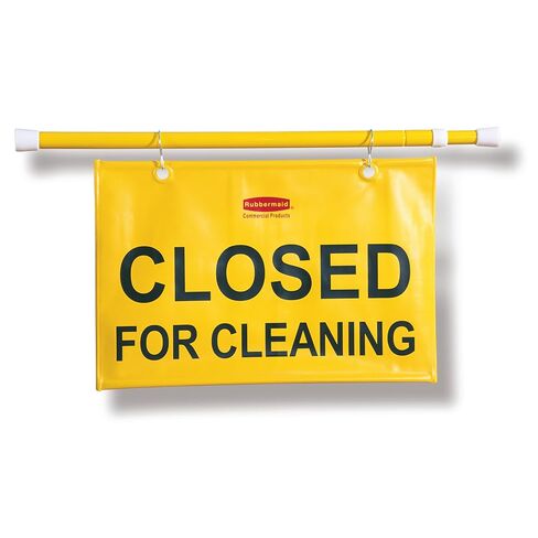 Rubbermaid Commercial Extend-to-Fit "Closed For Cleaning" Hanging Doorway Safety Sign, Yellow (FG9S1500YEL),10x2 inches in Saudi Arabia