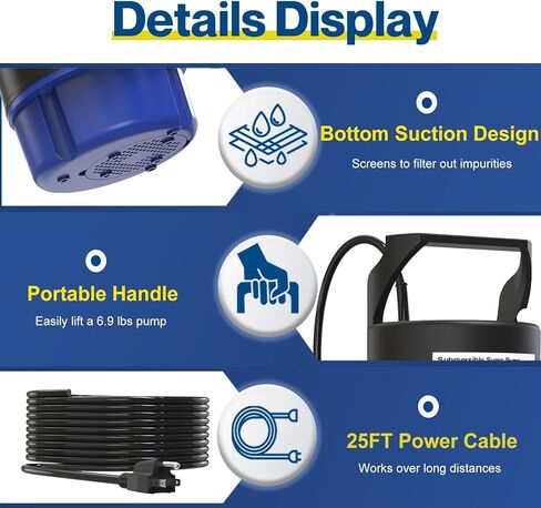 مضخة مياه غاطسة AgiiMan بقوة 2 حصان، مضخة مستنقع محمولة بقدرة 3500 جيجا في الساعة لتصريف حوض السباحة، أزرق in Kuwait
