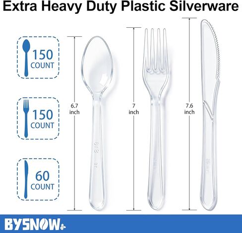 BYSNOW 360 Count Extra Heavy Duty Plastic Silverware, BPA-Free, Heat Resistant, Disposable Clear Plastic Utensils Set, Plastic Cutlery Set, Plasticware Bulk for Parties, Events and Everyday Use in Saudi Arabia