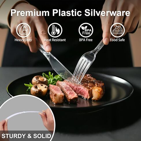 BYSNOW 360 Count Extra Heavy Duty Plastic Silverware, BPA-Free, Heat Resistant, Disposable Clear Plastic Utensils Set, Plastic Cutlery Set, Plasticware Bulk for Parties, Events and Everyday Use in Saudi Arabia