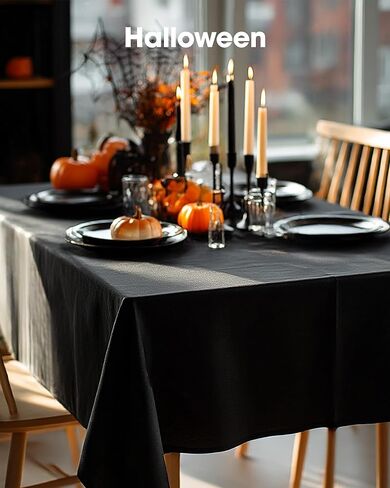 Pureegg Rectangle Table Cloth 60" x 84" – Durable Polyester Tablecloth Offers Reusable & Washable Protection, Ideal for Outdoor Party, Picnic, Wedding, Banquet and Birthday, 1 Pack, Black in Kuwait