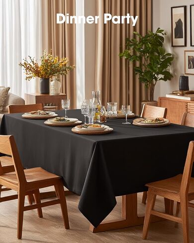 Pureegg Rectangle Table Cloth 60" x 84" – Durable Polyester Tablecloth Offers Reusable & Washable Protection, Ideal for Outdoor Party, Picnic, Wedding, Banquet and Birthday, 1 Pack, Black in Kuwait