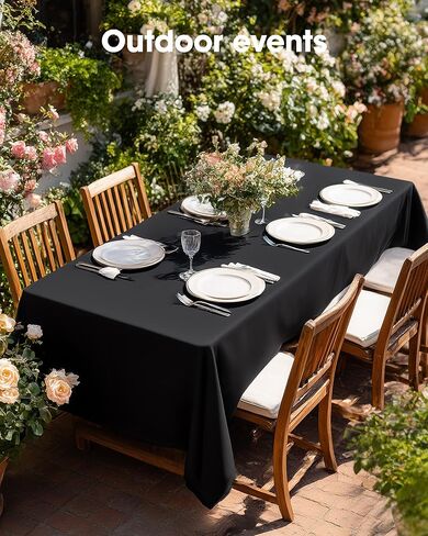 Pureegg Rectangle Table Cloth 60" x 84" – Durable Polyester Tablecloth Offers Reusable & Washable Protection, Ideal for Outdoor Party, Picnic, Wedding, Banquet and Birthday, 1 Pack, Black in Kuwait