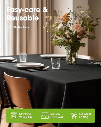 Pureegg Rectangle Table Cloth 60" x 84" – Durable Polyester Tablecloth Offers Reusable & Washable Protection, Ideal for Outdoor Party, Picnic, Wedding, Banquet and Birthday, 1 Pack, Black in Kuwait