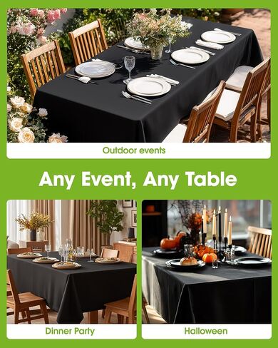 Pureegg Rectangle Table Cloth 60" x 84" – Durable Polyester Tablecloth Offers Reusable & Washable Protection, Ideal for Outdoor Party, Picnic, Wedding, Banquet and Birthday, 1 Pack, Black in Kuwait