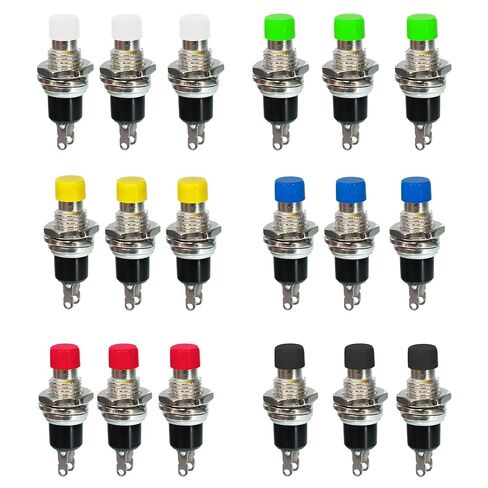 18 قطعة SPST مفاتيح الضغط على الزر المصغرة (النوع المفتوح عادة) 1A 250V AC 2-pin PBS-110 (أحمر + أسود + أبيض + أصفر + أزرق + أخضر 18 قطعة) in Kuwait