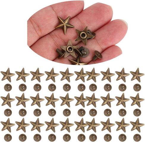 BRRNOO Star Shape Rivet Studs Premium Zinc Alloy Decorative DIY Accessories for Clothing Shoes Bags Leather Cases 14mm 50pcs Bronze Gold (Bronze) in Saudi Arabia
