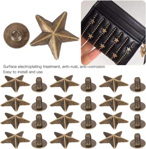 BRRNOO Star Shape Rivet Studs Premium Zinc Alloy Decorative DIY Accessories for Clothing Shoes Bags Leather Cases 14mm 50pcs Bronze Gold (Bronze) in Saudi Arabia