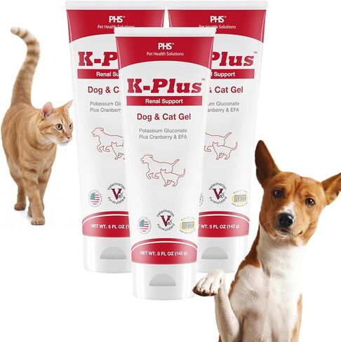 K-Plus Potassium Gluconate Renal Gel Plus Cranberry and EPA for Dogs and Cats - Veterinarian Approved Renal Supplement - Supports Potassium Balance - 3-Pack of 5-oz, 15-oz in Kuwait
