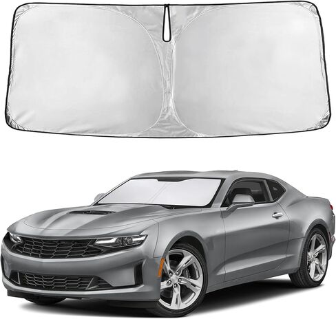 Econour Car Windshield Sunshade | كتل 99 ٪ الحرارة وتبقي الداخلية باردة | يتوافق مع السيارات ، سيارات الدفع الرباعي ، الشاحنات | شاشة SUTIVE SUN ، إكسسوارات القناع والسيارات للصيف | متوسط (64 × 32 بوصة) in Kuwait