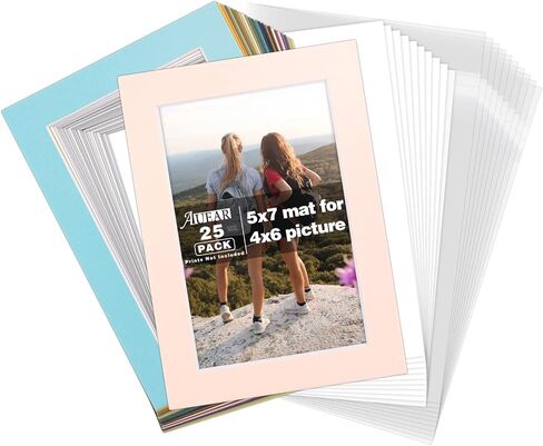 AUEAR, 25 Pack 11x14 Mixed Color Pre-Cut Mat Board Full Set for 8x10 Photo/Print/Artworks - 25 White Core Acid-Free Bevel Cut Picture Mats & 25 Backing Boards & 25 Crystal Plastic Bags in Saudi Arabia