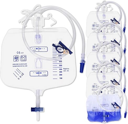 6 Pack 2000ml Urine Drainage Bag, Foley Catheter Leg Bags for Men and Women with Anti-Reflux Chamber, 48" Long Tube with Clamp & Hook, Quick-Release Drain Port in Saudi Arabia