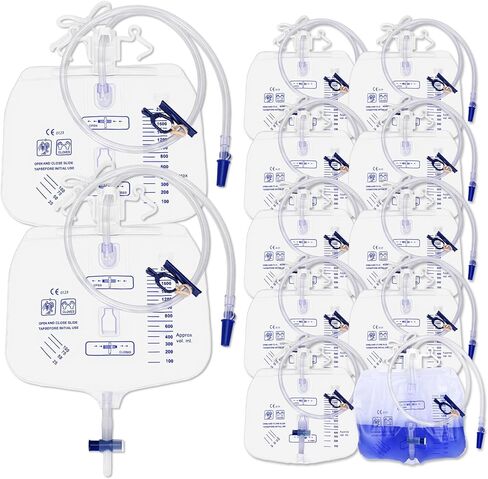 6 Pack 2000ml Urine Drainage Bag, Foley Catheter Leg Bags for Men and Women with Anti-Reflux Chamber, 48" Long Tube with Clamp & Hook, Quick-Release Drain Port in Saudi Arabia