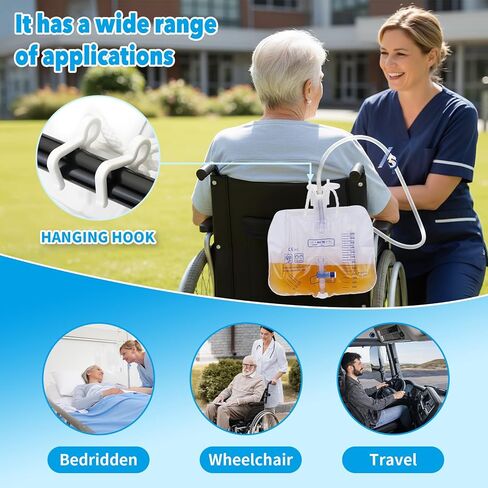 6 Pack 2000ml Urine Drainage Bag, Foley Catheter Leg Bags for Men and Women with Anti-Reflux Chamber, 48" Long Tube with Clamp & Hook, Quick-Release Drain Port in Saudi Arabia