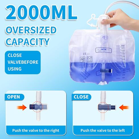 6 Pack 2000ml Urine Drainage Bag, Foley Catheter Leg Bags for Men and Women with Anti-Reflux Chamber, 48" Long Tube with Clamp & Hook, Quick-Release Drain Port in Saudi Arabia