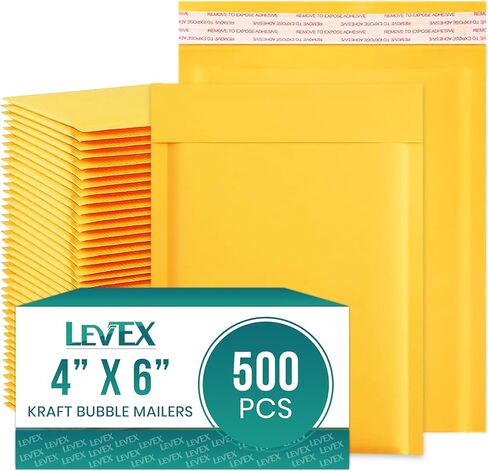 Levex - #0000 4" x 6" [500 Pack) Kraft Bubble Mailers, Padded Envelope Mailers, Packing Envelope & Mailing Bags for Shipping in Kuwait