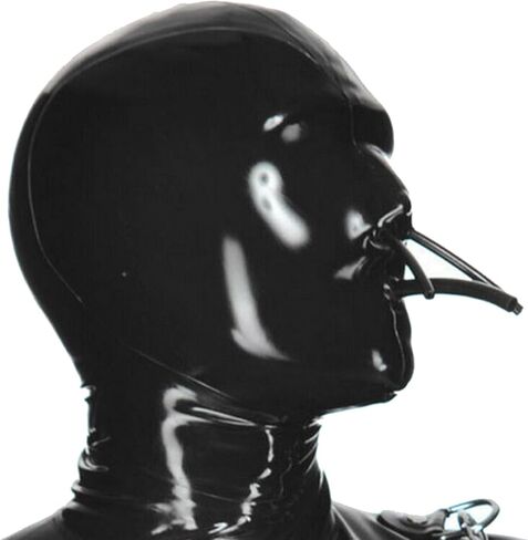 Latex Hood Mask with Oral Nasal Tubes Full Face Breathing Zipped Latex Mask Novelty Rubber Masquerade Club in Saudi Arabia