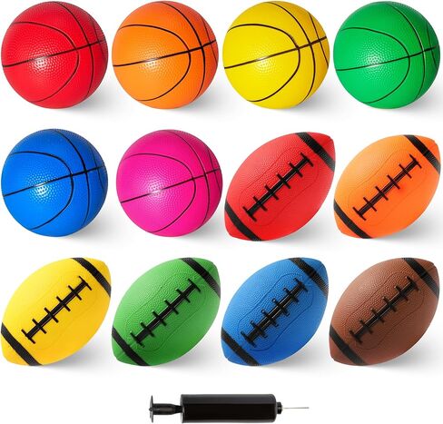PARENTSWELL 12 Pack Balls for Toddlers Kids, 7" Soft Ball Toy Set– Includes Basketball Football for Boys Girls 6-8 8-12, Summer Pool Beach Toys for Outdoor & Indoor Games with Hand Pump in Kuwait