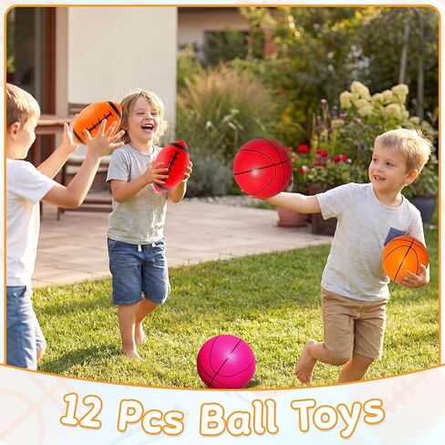 PARENTSWELL 12 Pack Balls for Toddlers Kids, 7" Soft Ball Toy Set– Includes Basketball Football for Boys Girls 6-8 8-12, Summer Pool Beach Toys for Outdoor & Indoor Games with Hand Pump in Kuwait