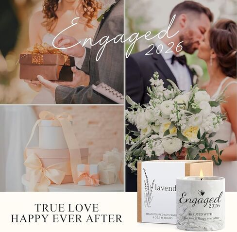 Engagement Gifts - Gift for Newly Engaged Couples, Fiance Gifts for Women, Bridal Shower, Wedding Bride Gift - Engaged Present 6 Oz Engaged 2025 Lavender Ceramics Candle in Kuwait