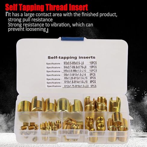 50pcs Brass Tone Self Tapping Thread Slotted Inserts Combination Kit Thread Repair Tool in Saudi Arabia