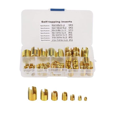 50pcs Brass Tone Self Tapping Thread Slotted Inserts Combination Kit Thread Repair Tool in Saudi Arabia
