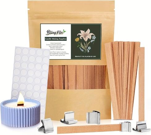 Wood Wicks for Candles Making,50pcs Wooden Candle Wicks,50pcs Wick Stickers,for Soy Wax, Beeswax, Coconut Wax - DIY Candle Making Supplies for Beginners & Professionals in Kuwait