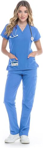 Scrubs Set for Women - V-Neck Top and Cargo Pants Medical Uniform Scrub in Kuwait